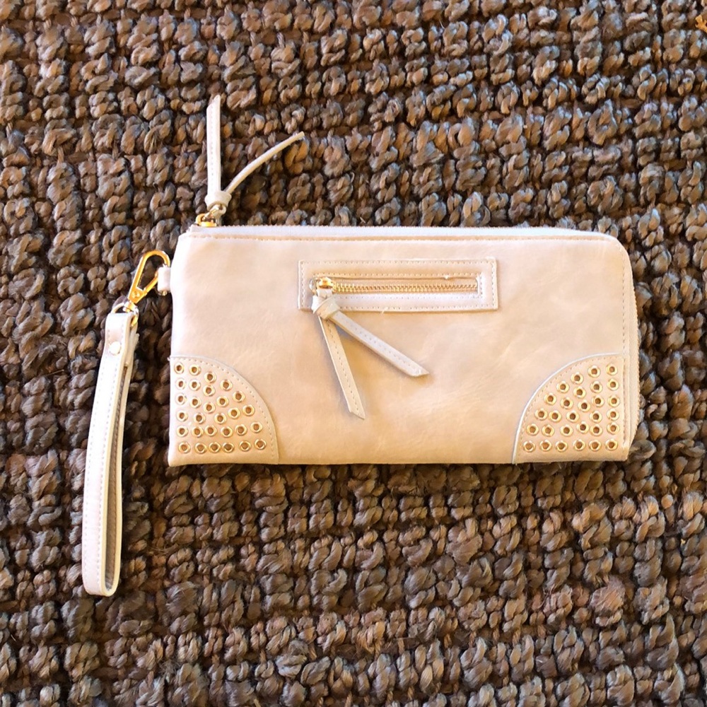 Cream Faux Leather Wallet Wristlet